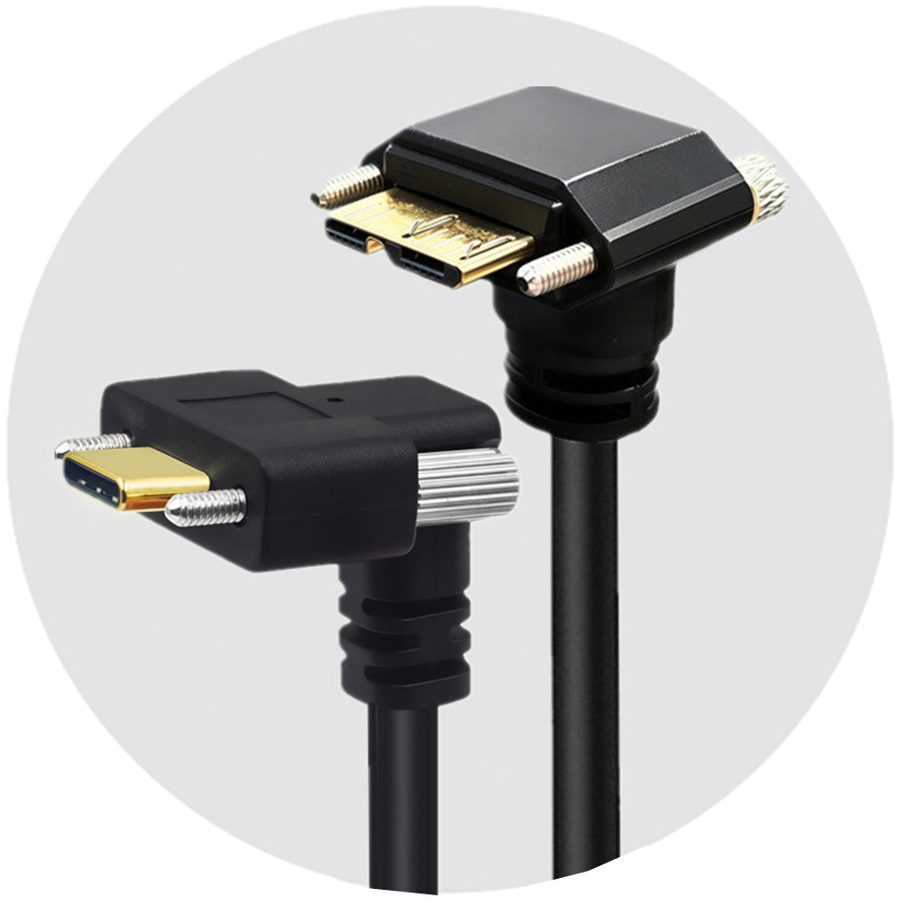 Dual-locking USB-C to Micro USB 3.0 Type-B data cable for industrial equipment
