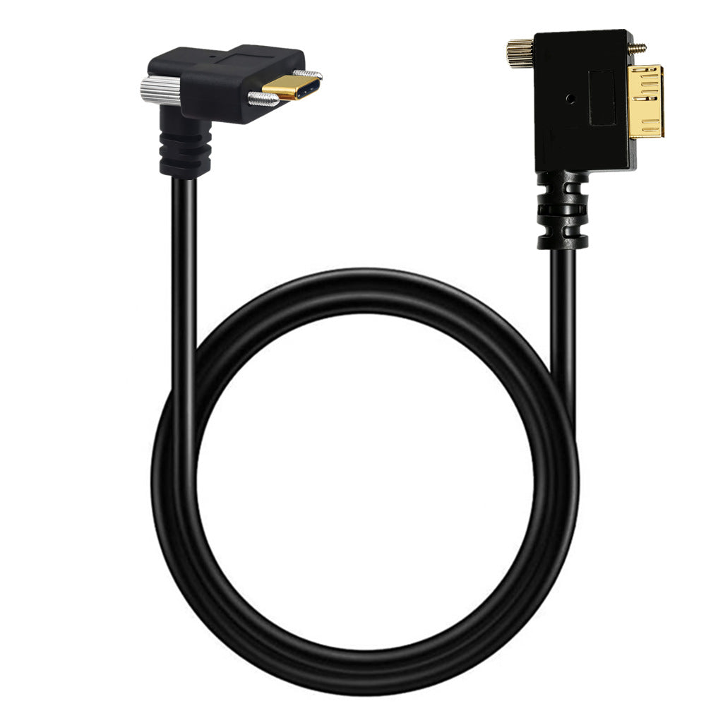 Angled USB-C to Micro USB 3.0 industrial camera cable with locking screws