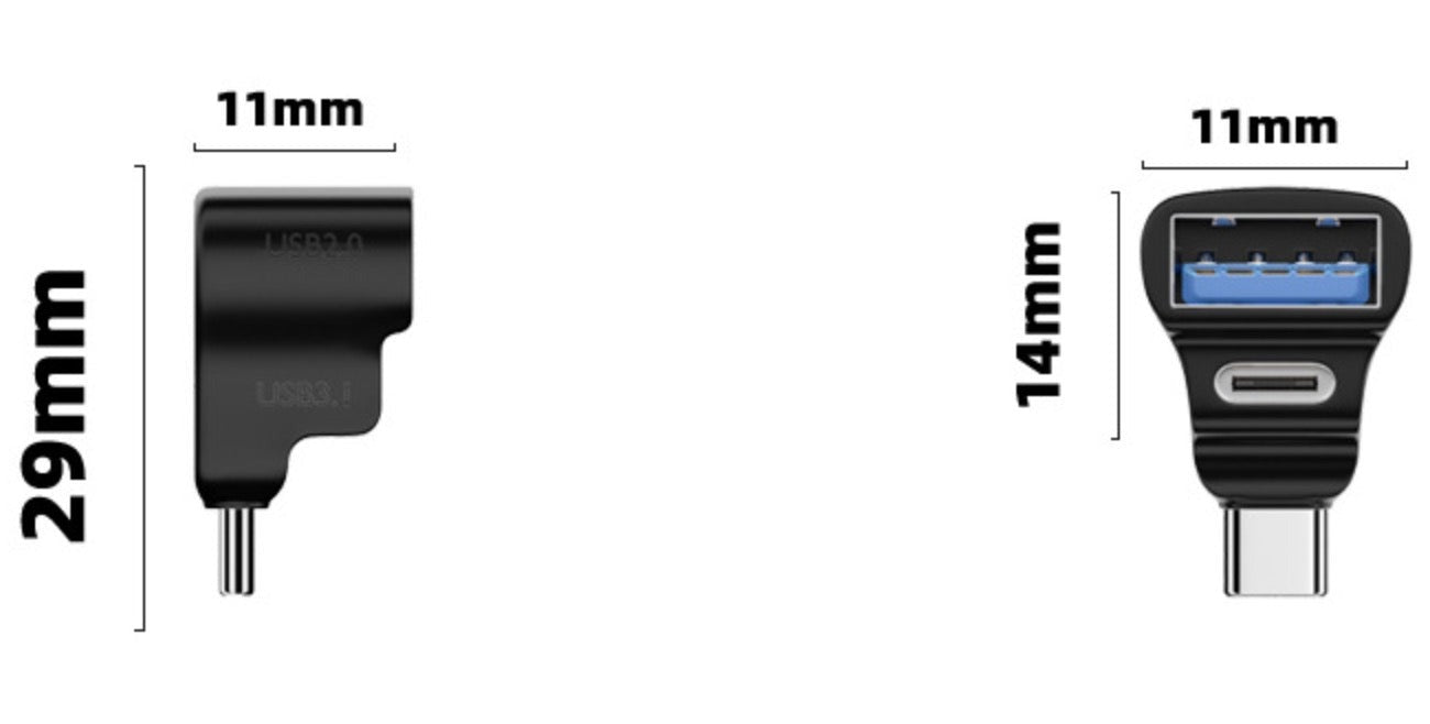 Dual port USB C OTG adapter with USB A and USB C female connections
