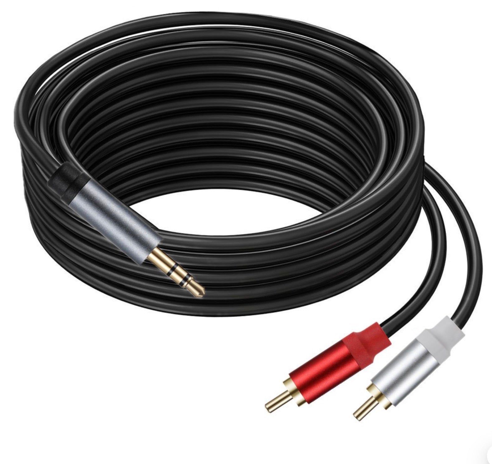 Dual RCA phono male to 3.5mm male stereo AUX audio cable with gold-plated connectors
