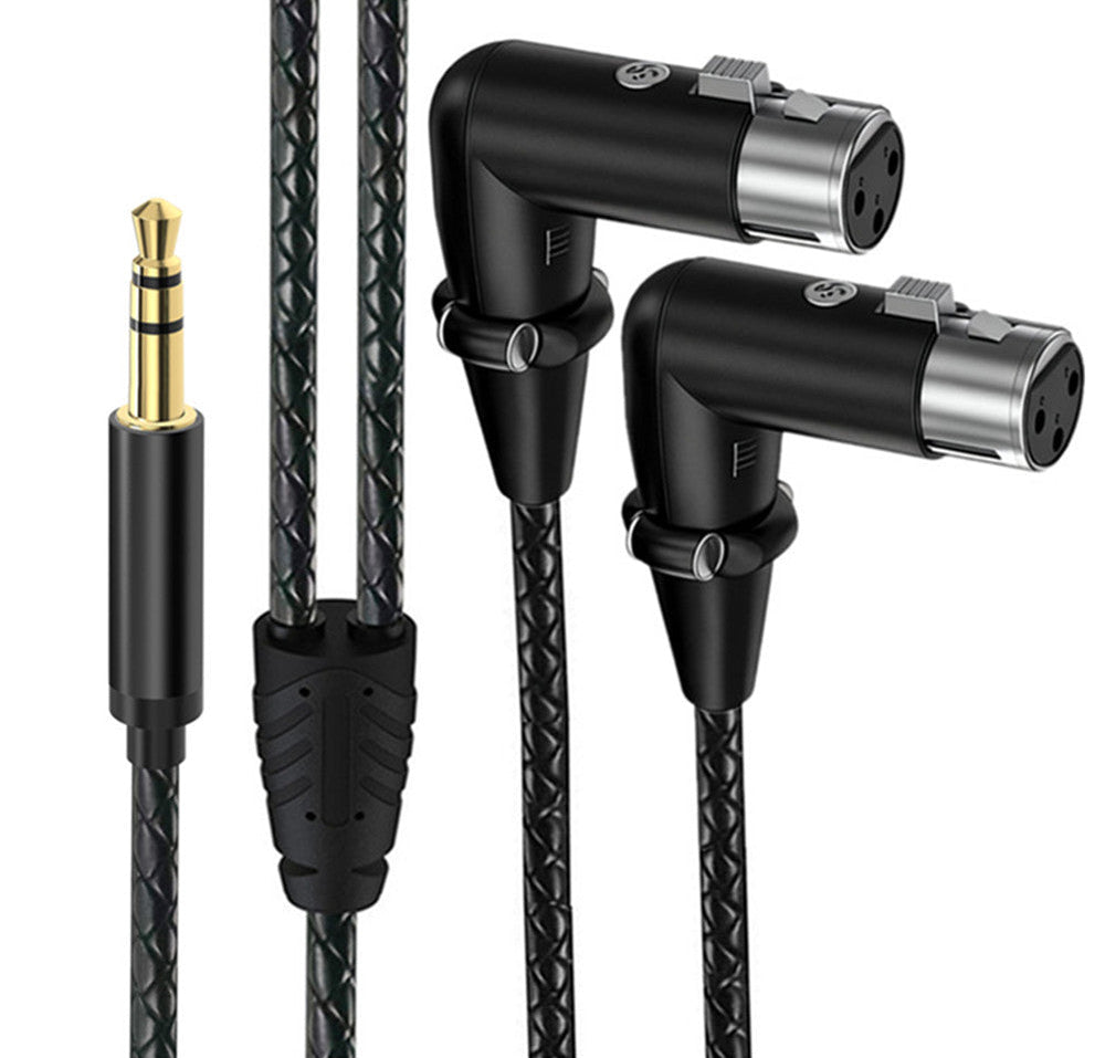 dual right angle XLR female to 3.5mm TRS male Y splitter cable