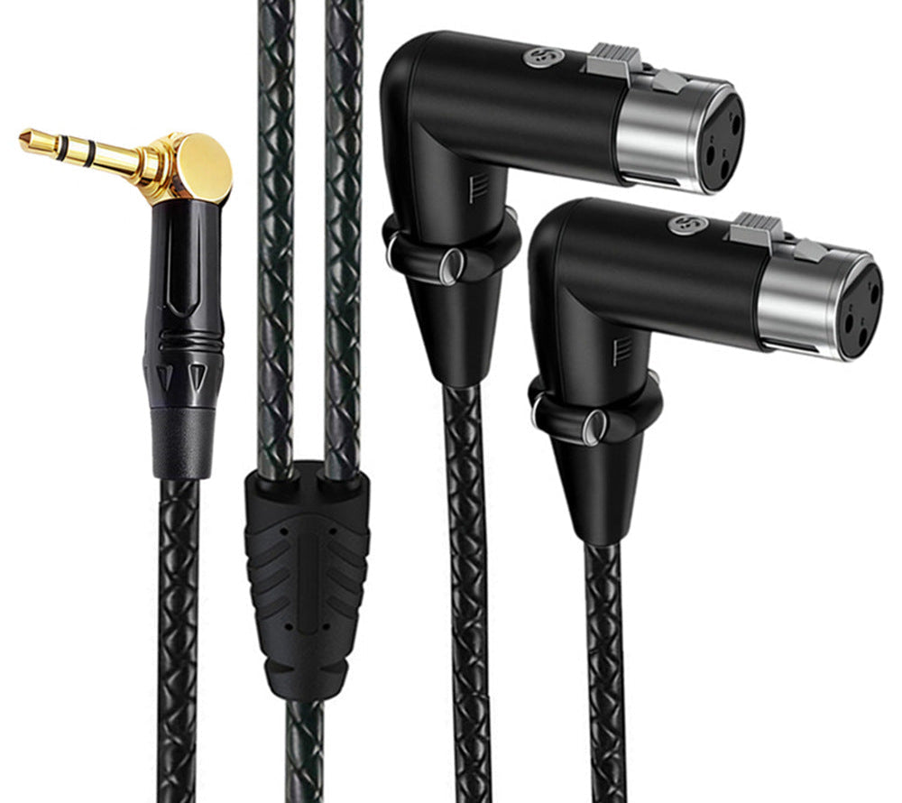 dual right angle XLR female to right angle 3.5mm TRS male Y splitter cable