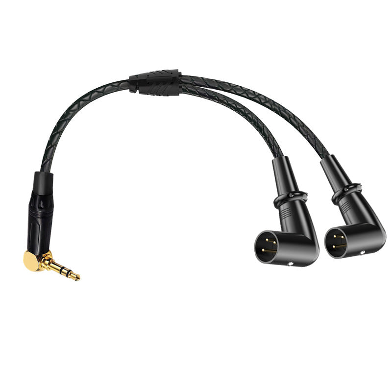dual 90 degree XLR male connectors for stereo audio splitter cable