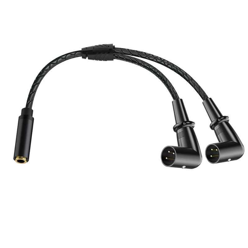 dual 90 degree XLR male connectors for audio splitter cable