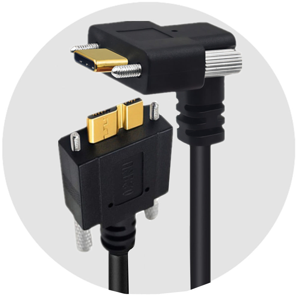 Dual screw-locking USB-C to Micro USB 3.0 industrial data cable