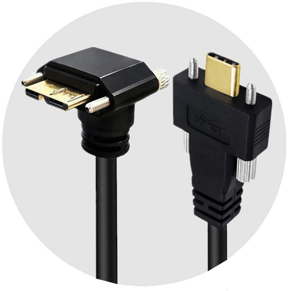 Dual-screw locking USB-C to down-angle Micro USB 3.0 Type-B cable