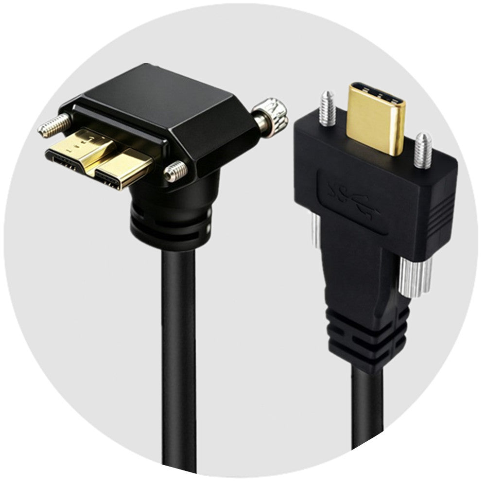 Dual-screw locking USB-C to up-angle Micro USB 3.0 Type-B cable