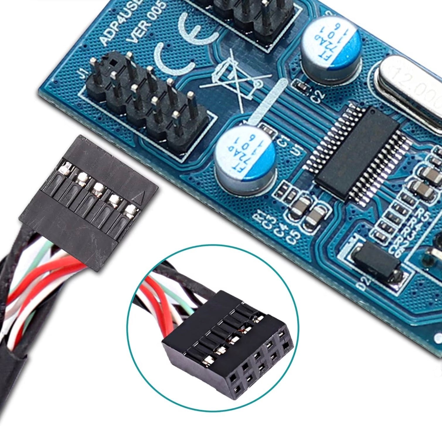Dual USB 2.0 Type-A splitter cable connected to electronic control board and motherboard header
