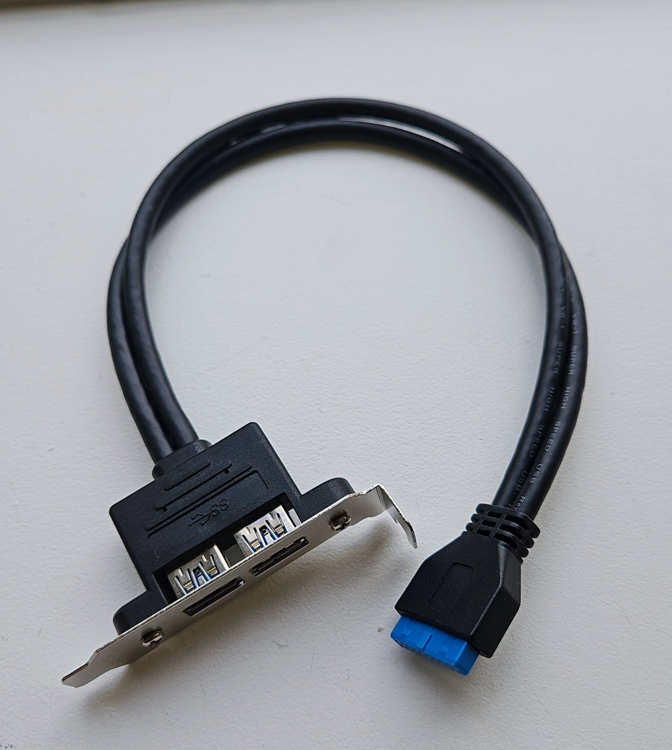 Computer cable with USB connector on a white background
