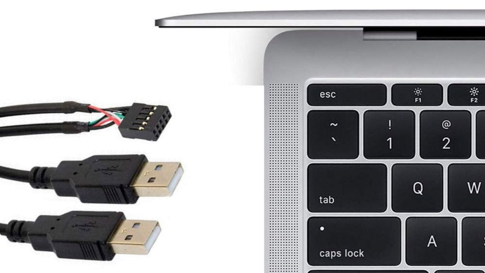 Dual USB-A motherboard header cable connected for internal and external USB device applications