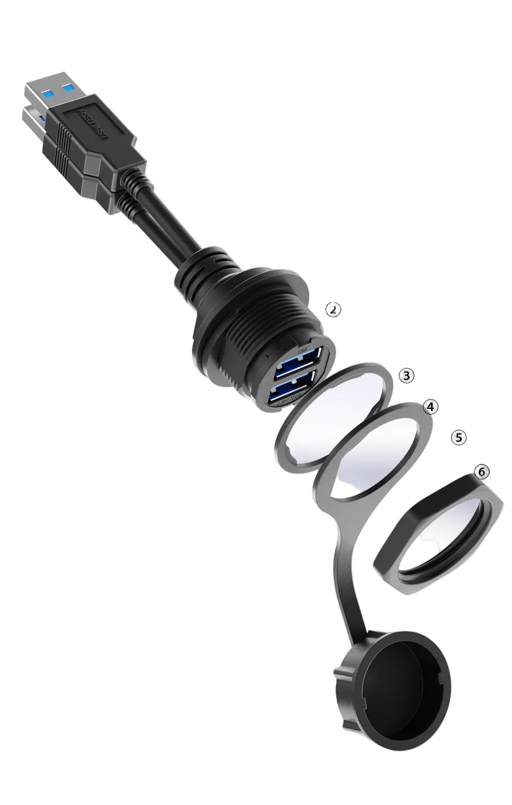 Dual USB female to male waterproof extension cable
