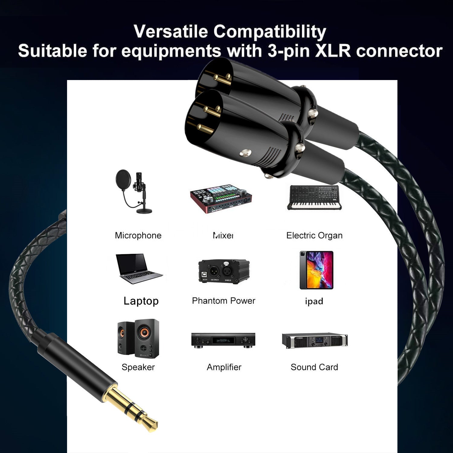 dual XLR male connectors for stereo audio splitter
