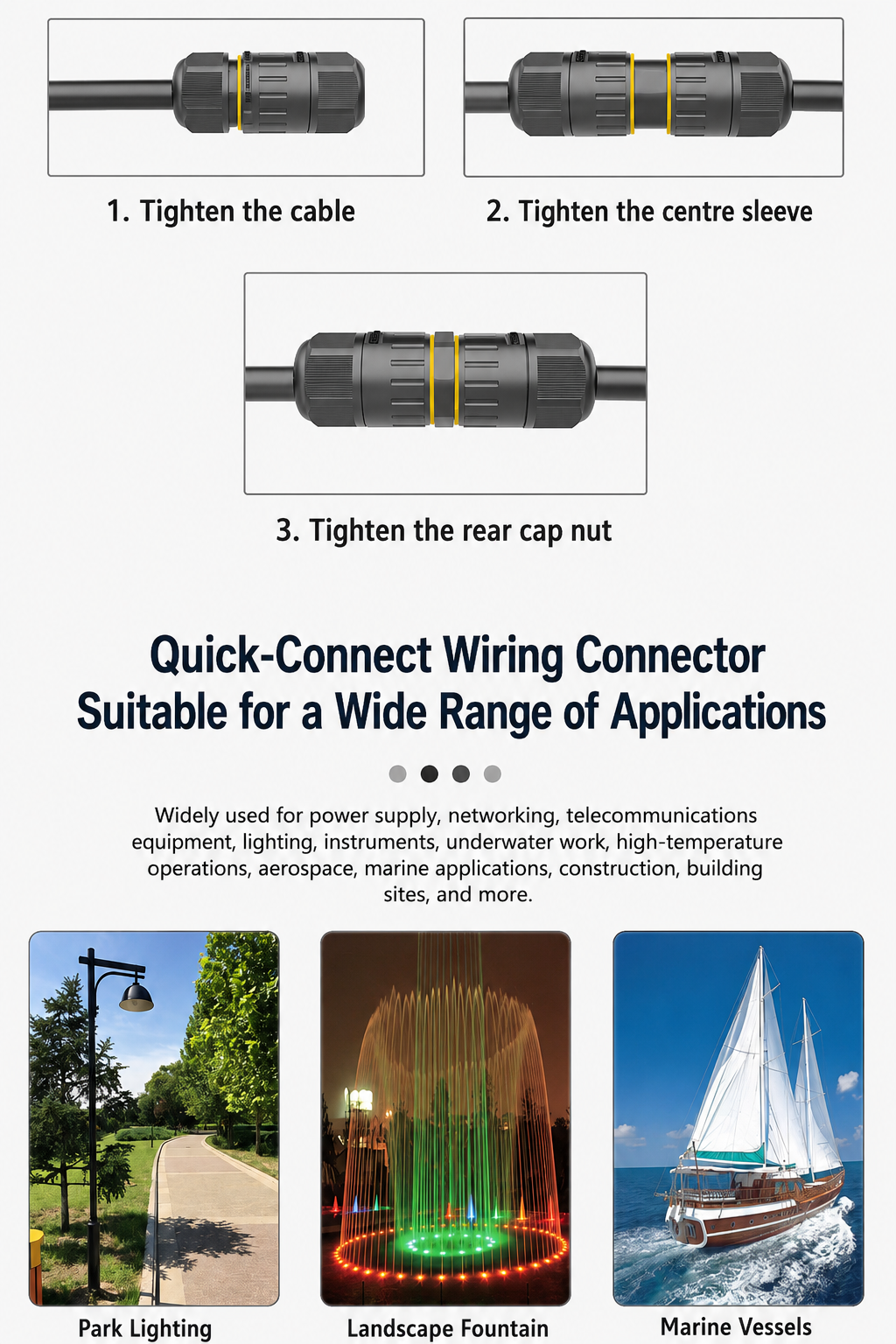 M20 2 Pin Waterproof Cable Connector – IP68 Quick Press Inline Coupler