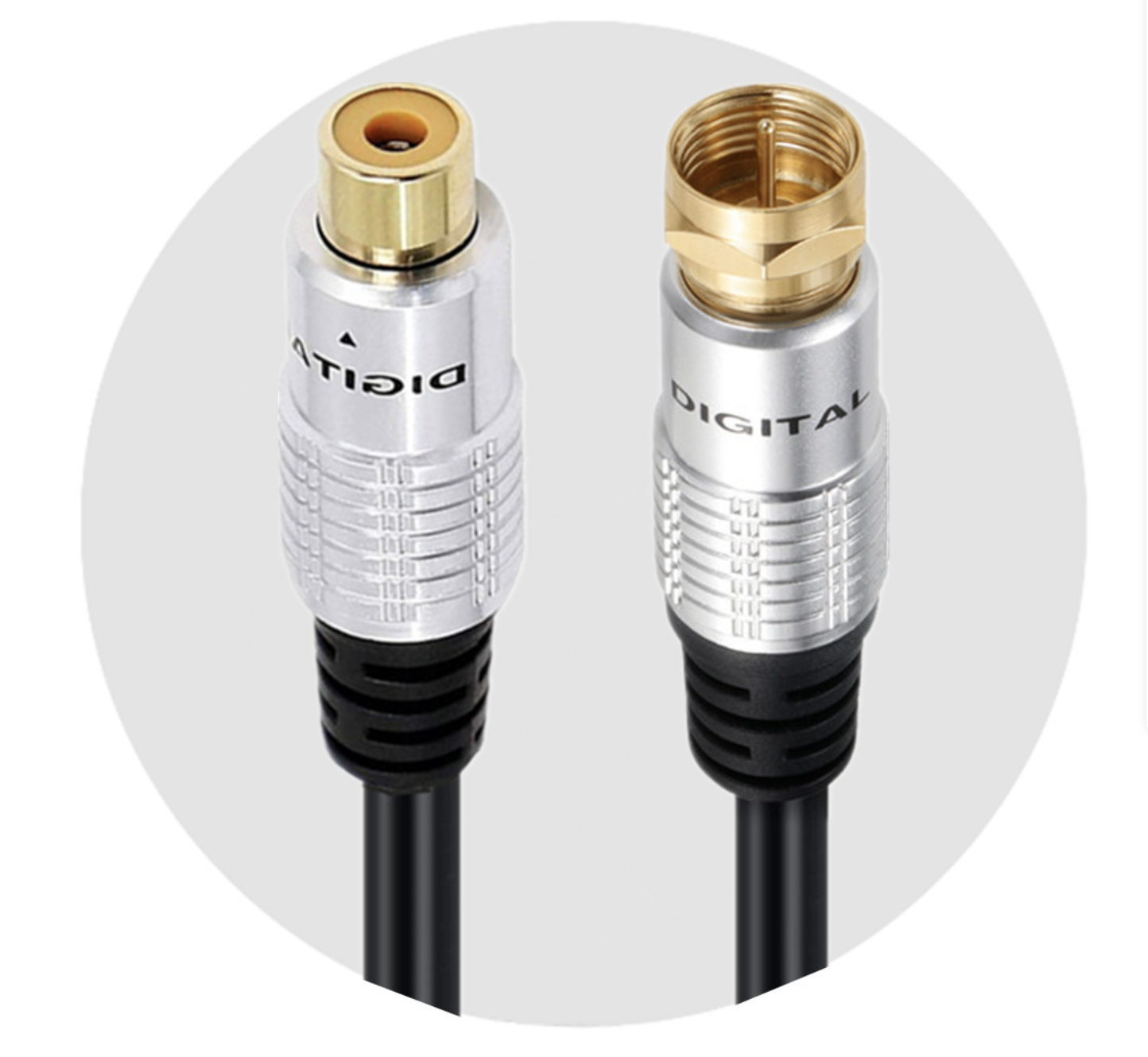 Two RCA cables with gold connectors on a white background, branded 'DIGITAL'.