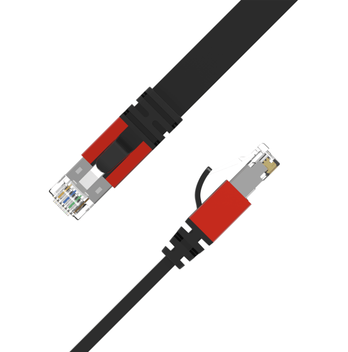 CAT8 flat Ethernet patch cable with aluminium alloy RJ45 connectors