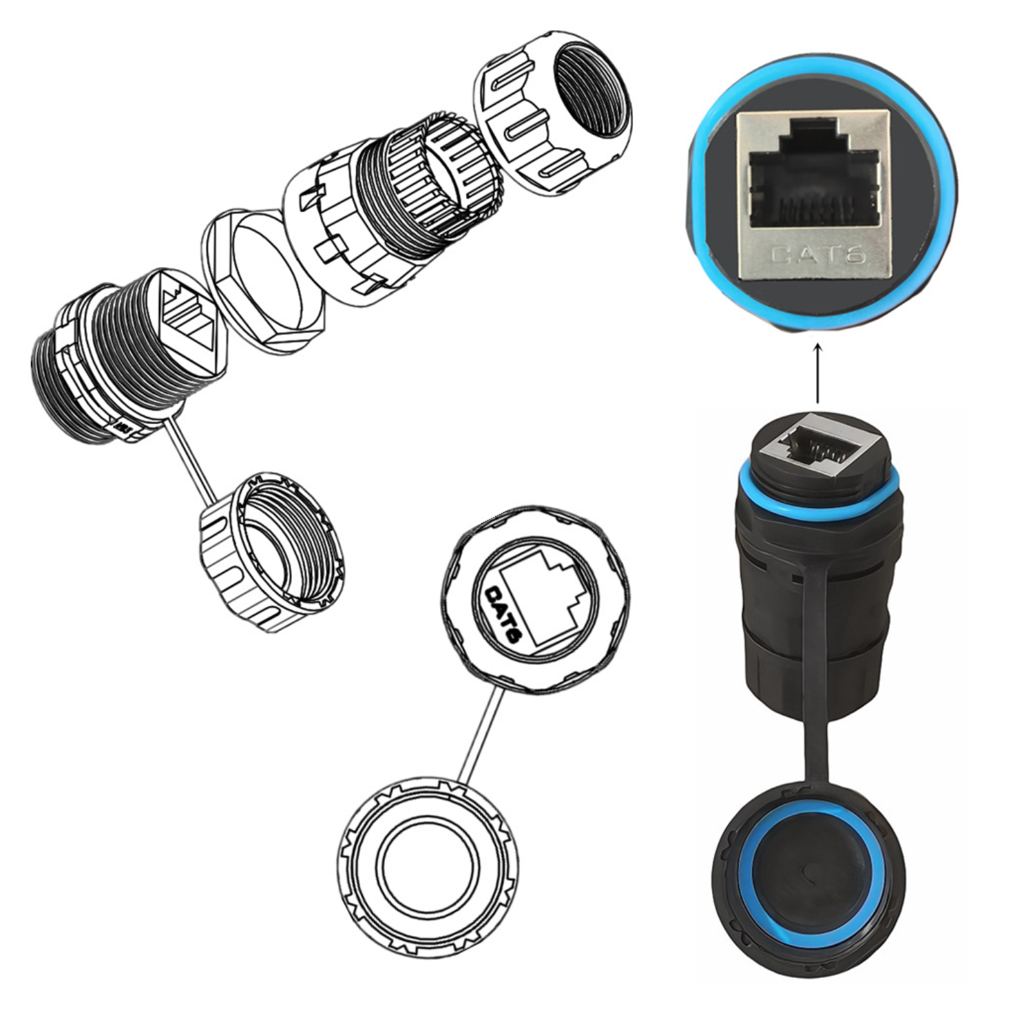 RJ45 Waterproof Coupler IP68 Shielded Ethernet Connector | M23 Cat5/5e/6 Outdoor LAN Cable Adapter