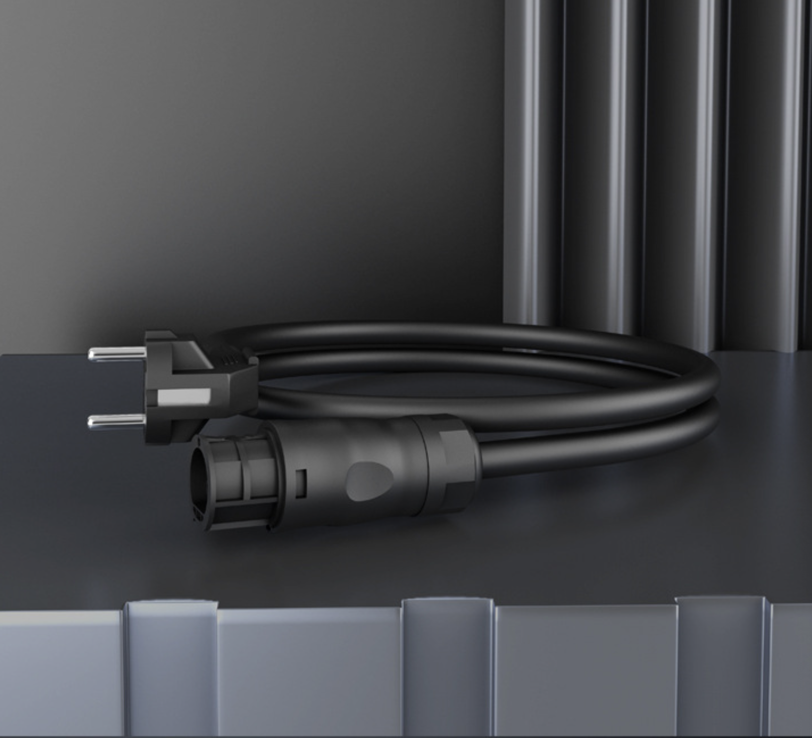 EU Schuko plug inverter cable close up