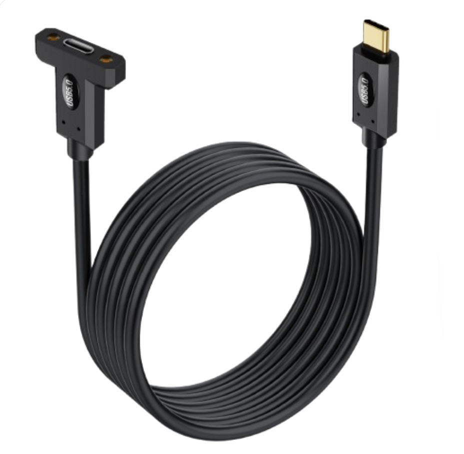 USB 5.0 Type-C Male to Female Panel Mount Monitor Cable – 80Gbps, 240W Charging, 16K/Dual 8K Display – Thunderbolt 5 Compatible