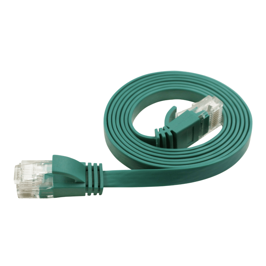 Green Ethernet cable on a white background