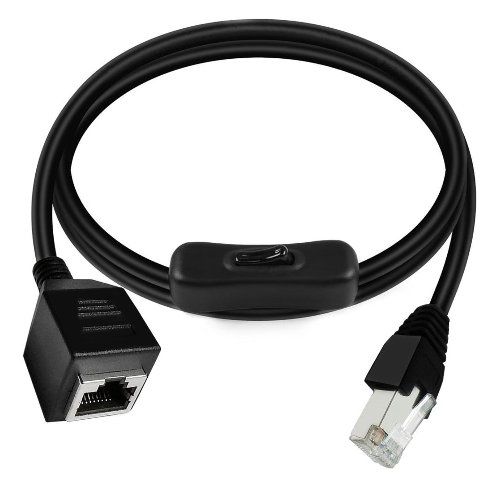Gigabit Ethernet extension cable with male to female RJ45 connectors and switch