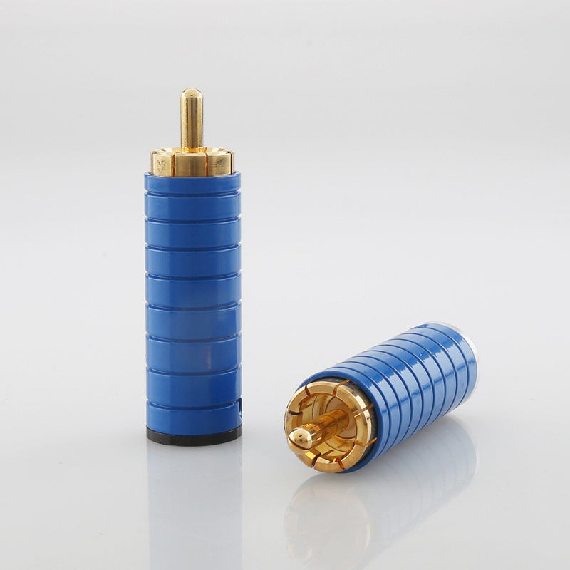 Gold plated RCA plug connector with blue brass shell for HiFi audio cable