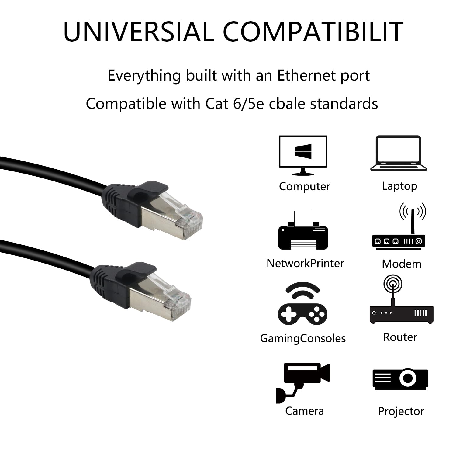 Cat6 network cable with gold plated RJ45 connectors for reliable performance