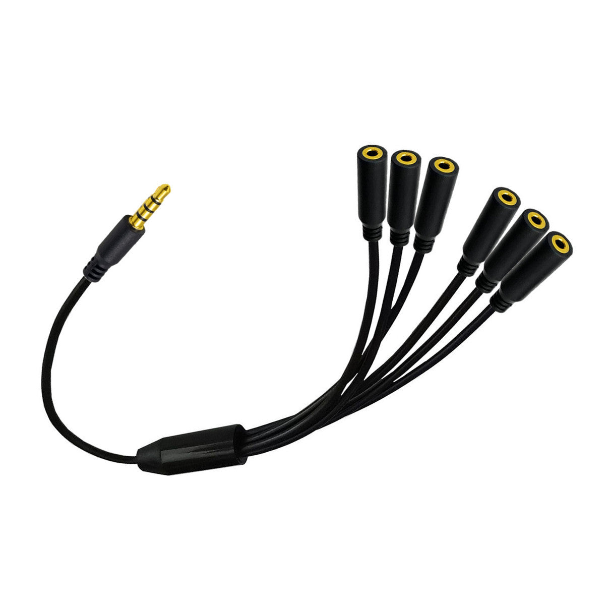 Gold-plated 3.5mm TRRS connectors on the six-way audio splitter
