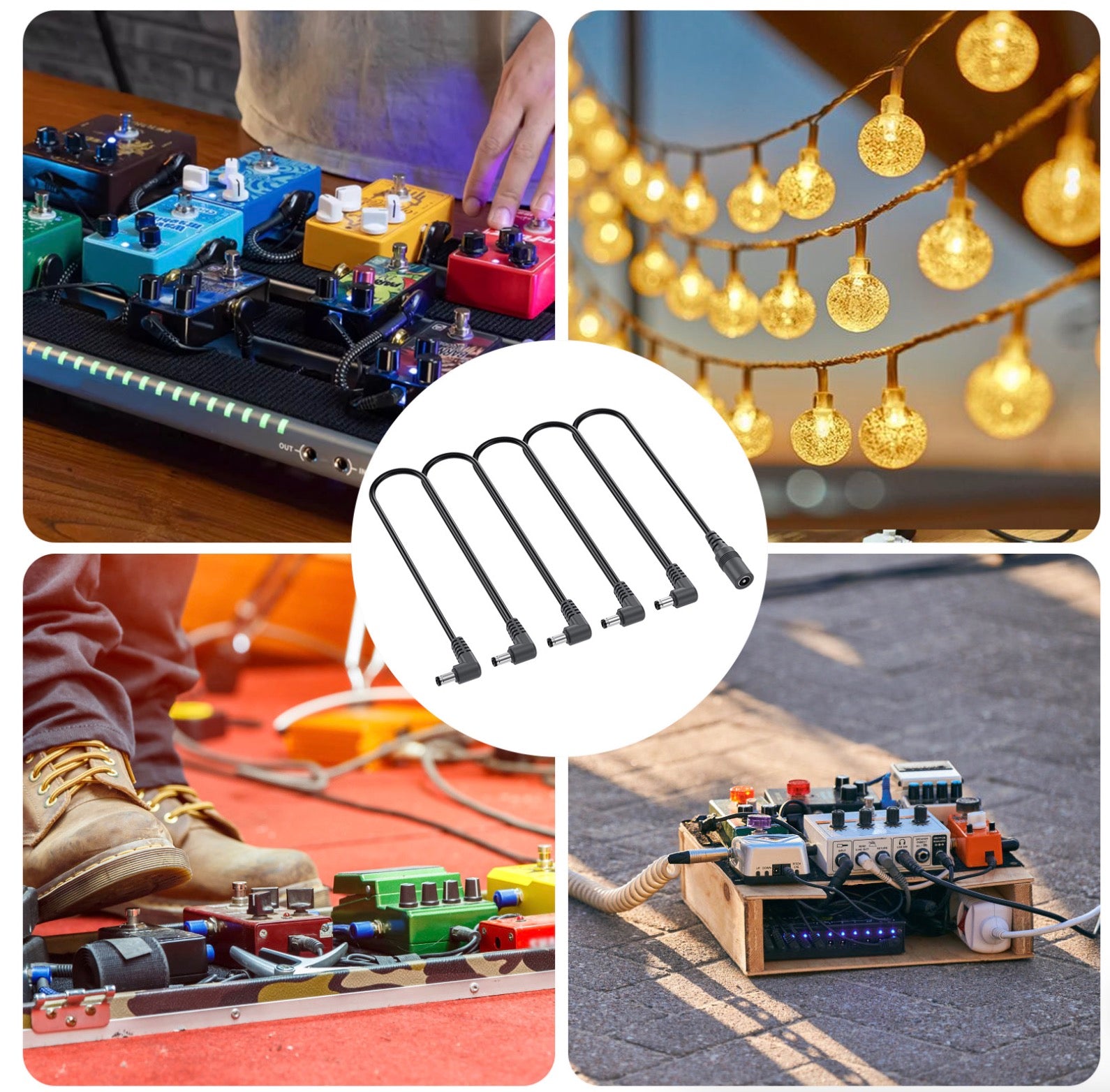 Multi output guitar pedal power splitter cable for organised pedalboard power distribution