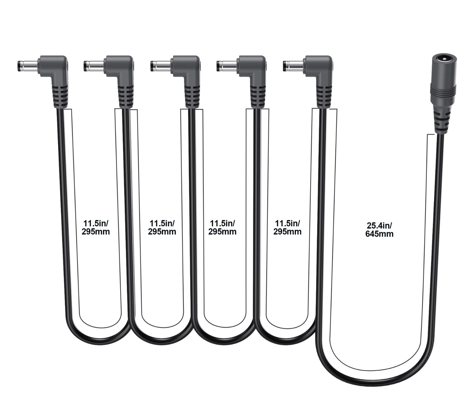 Guitar effects pedal power splitter cable for powering multiple pedals from one adapter