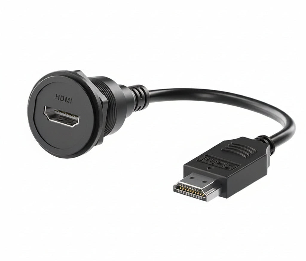 4K HDMI panel mount extension cable with rear nut connector