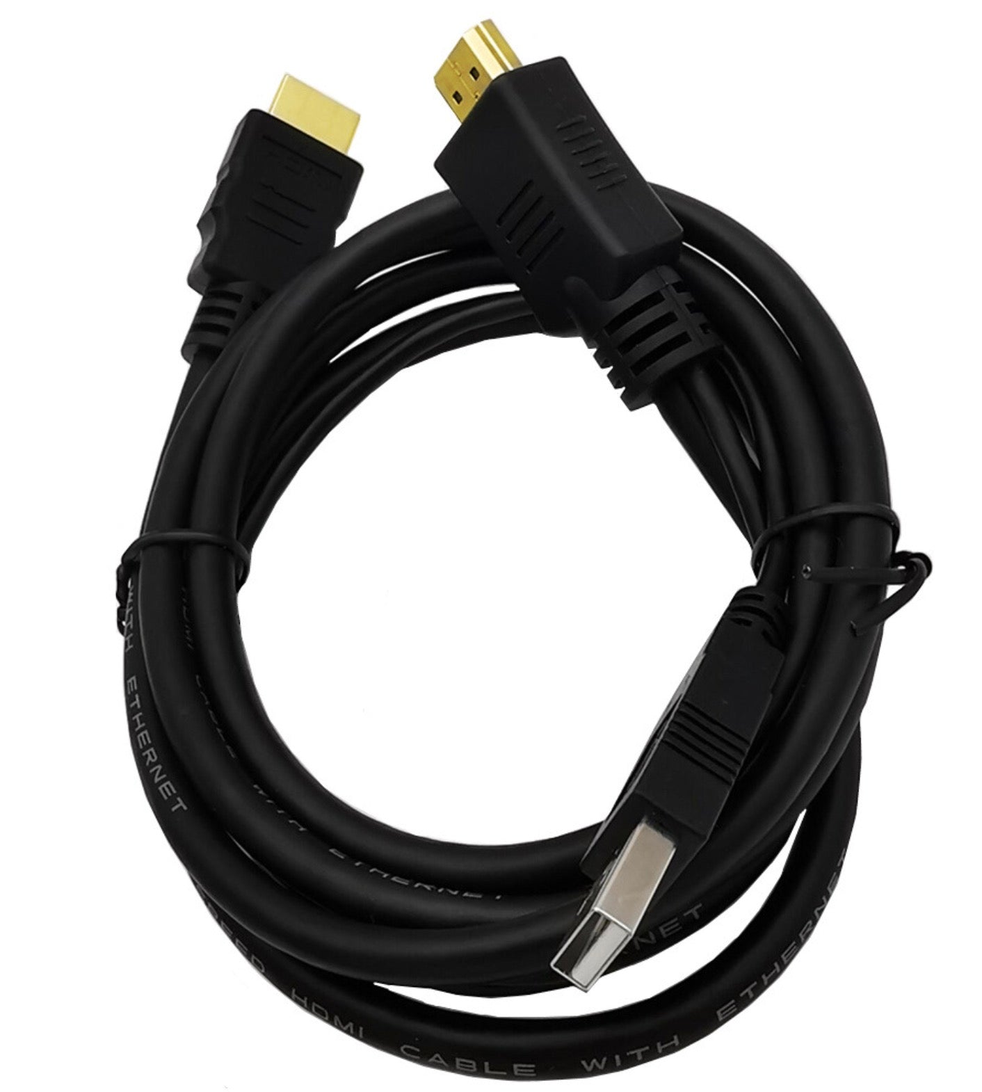 HDMI cable with USB power lead connected between a television and media device