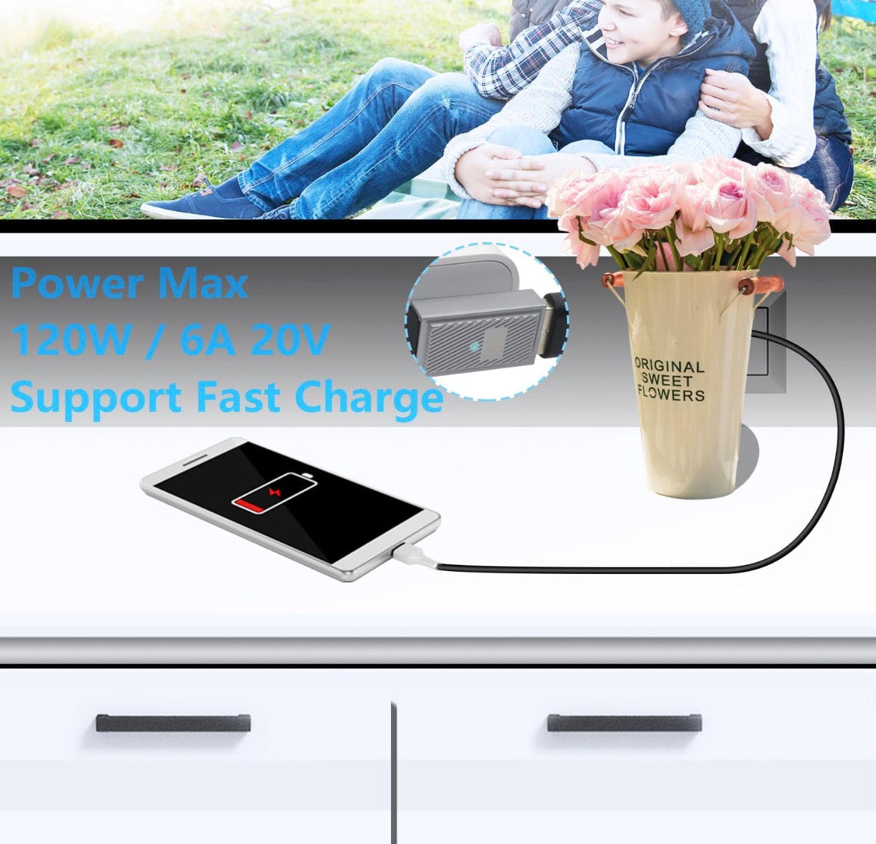 USB C OTG adapter supporting up to 120W fast charging and power delivery