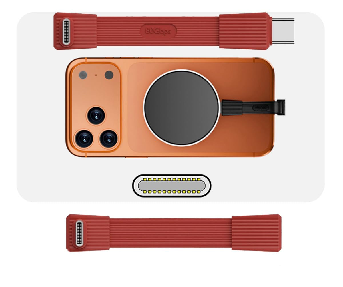 Top-down view of a device with an angled type connector and text explaining its benefits.