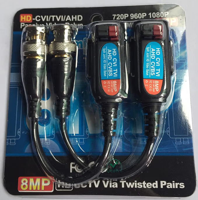 CCTV video balun pair for Hikvision Turbo HD compatible camera systems