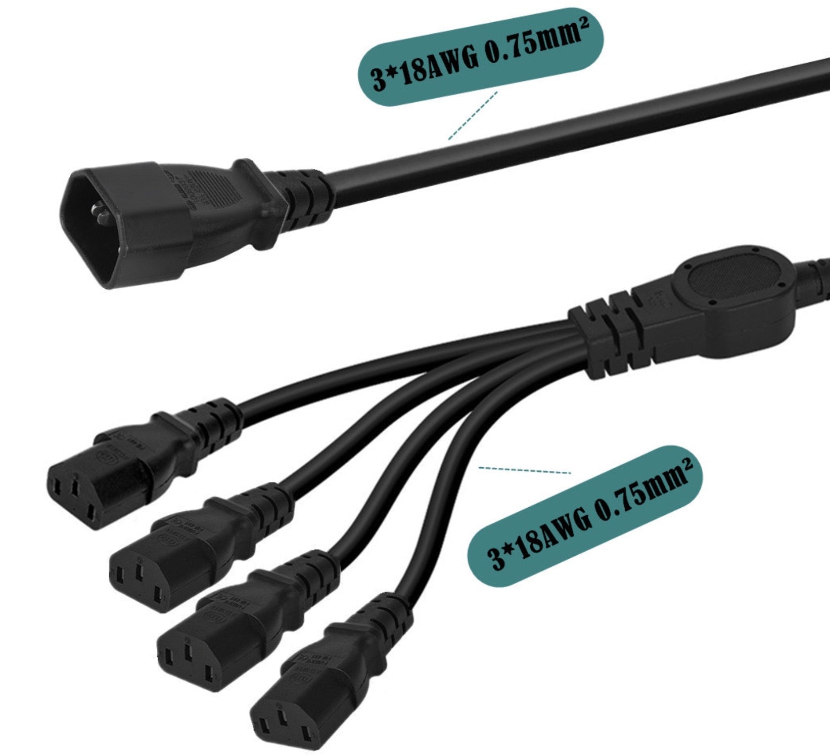 IEC power splitter cable designed for tidy cable management and power distribution