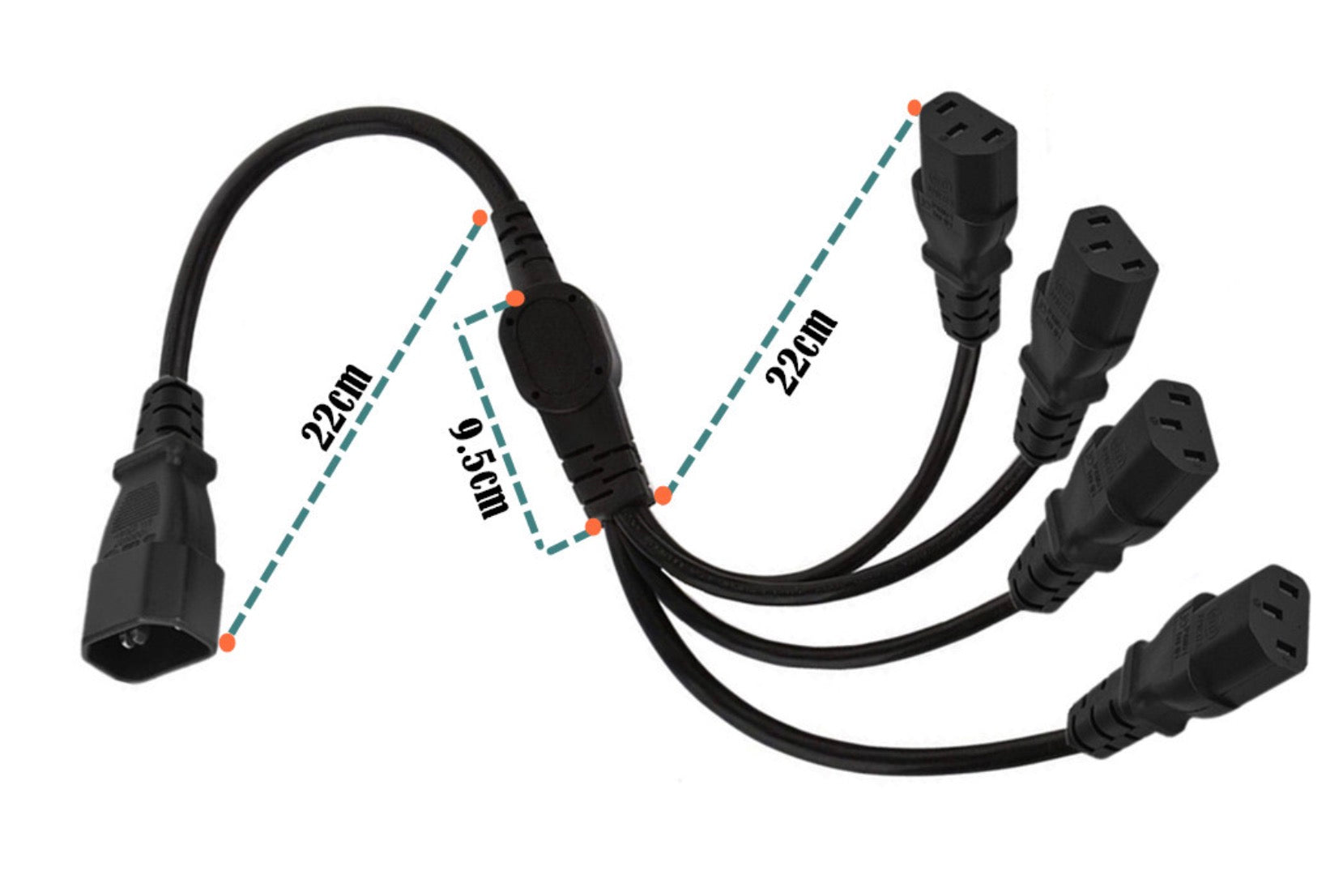Power splitter cable connecting multiple IEC powered devices from one source