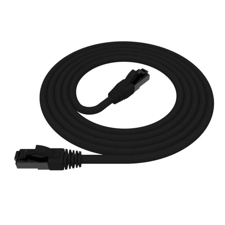 Black cable with connectors on a white background