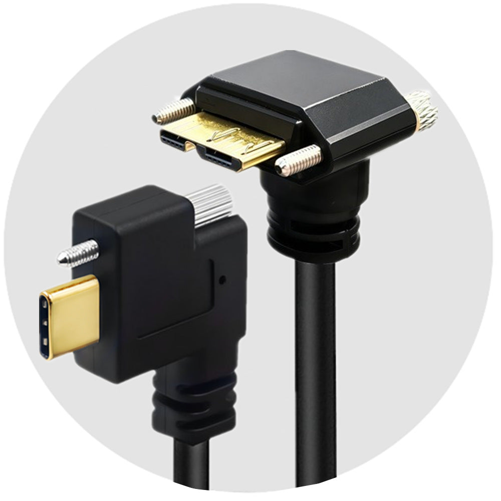 Industrial camera USB-C to Micro USB 3.0 down-angle locking cable
