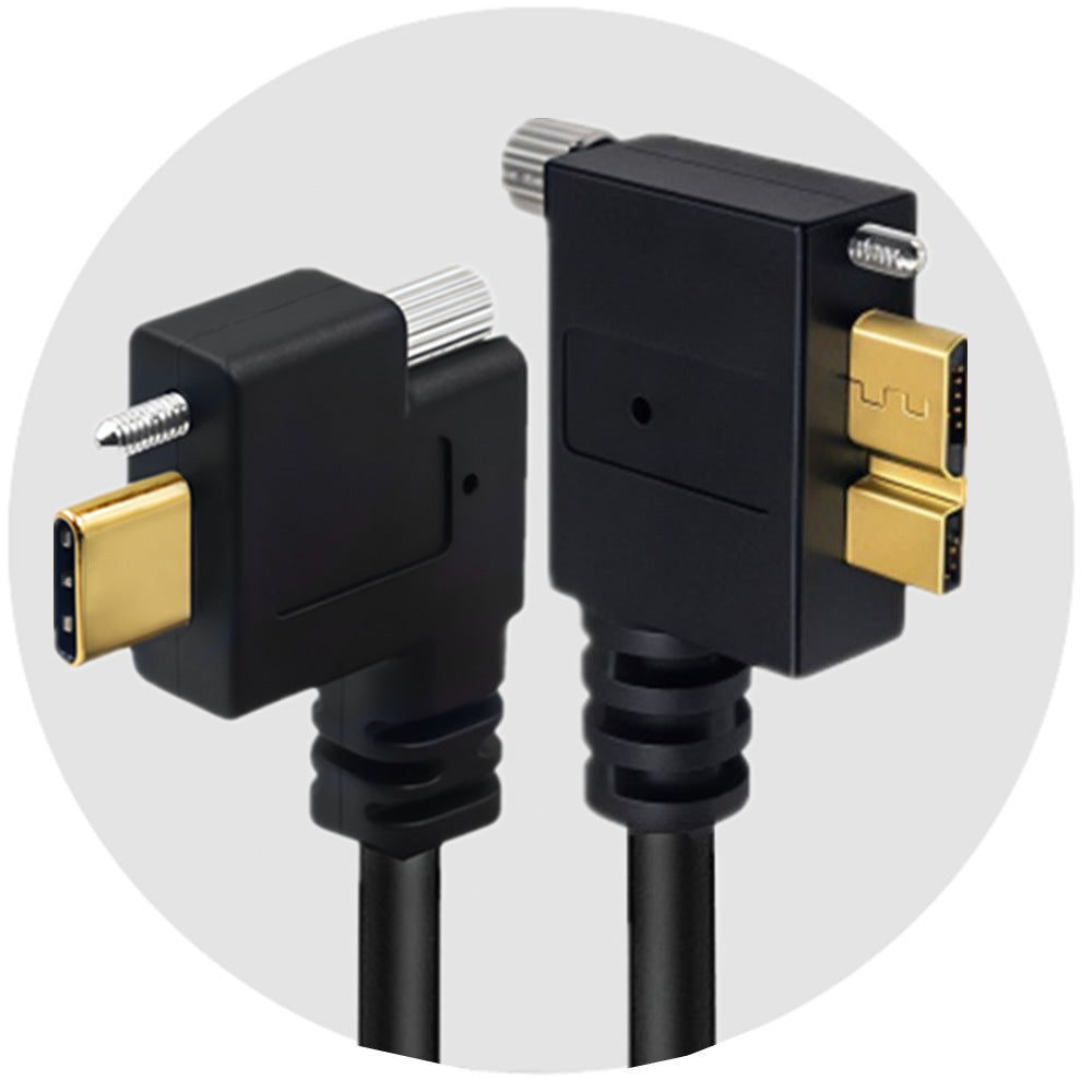 Industrial camera USB-C to Micro USB 3.0 left-angle locking cable
