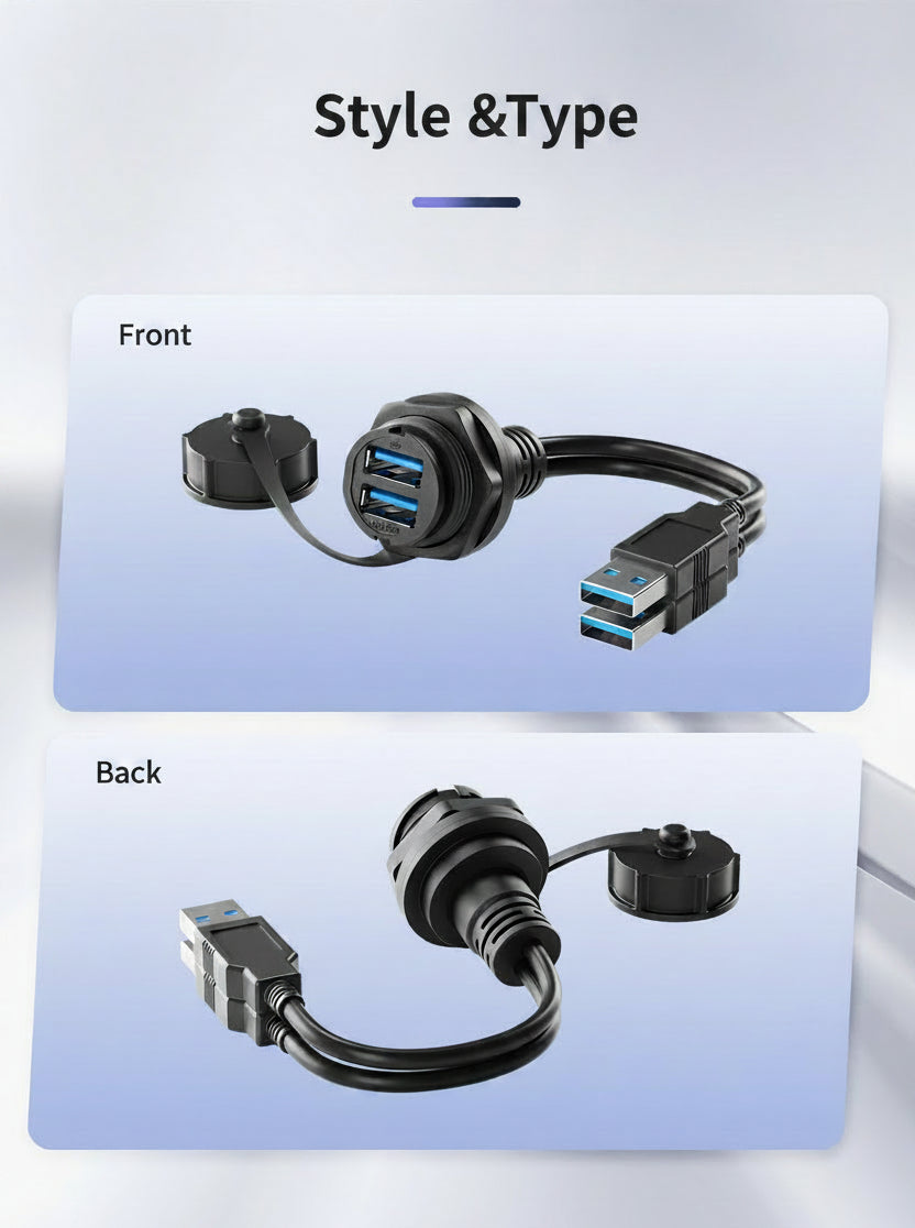 Waterproof dual USB panel mount connector