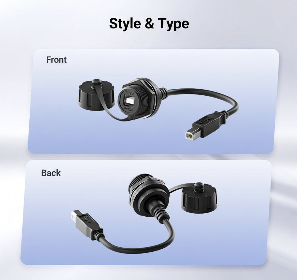 USB Type-B female to male waterproof extension cable