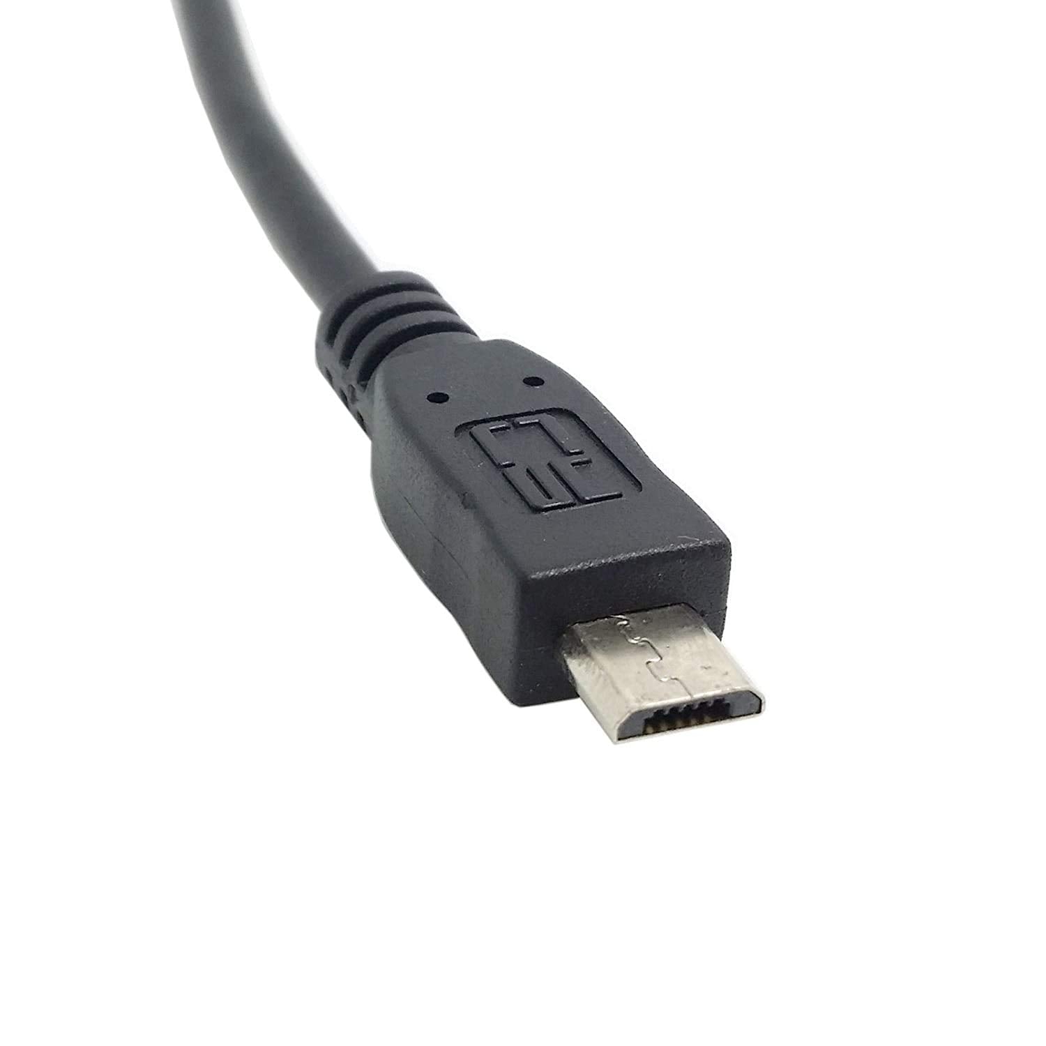 Black USB cable with connectors on a white background
