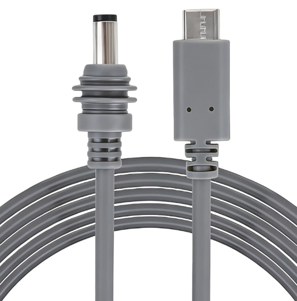 Gray cable with connectors on a white background