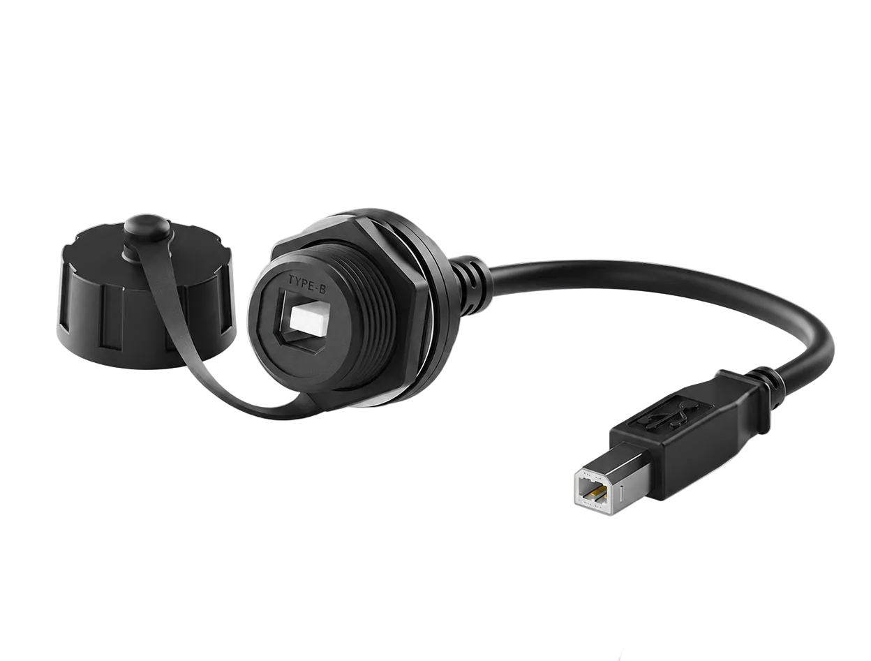 IP67 waterproof USB Type-B panel mount extension cable