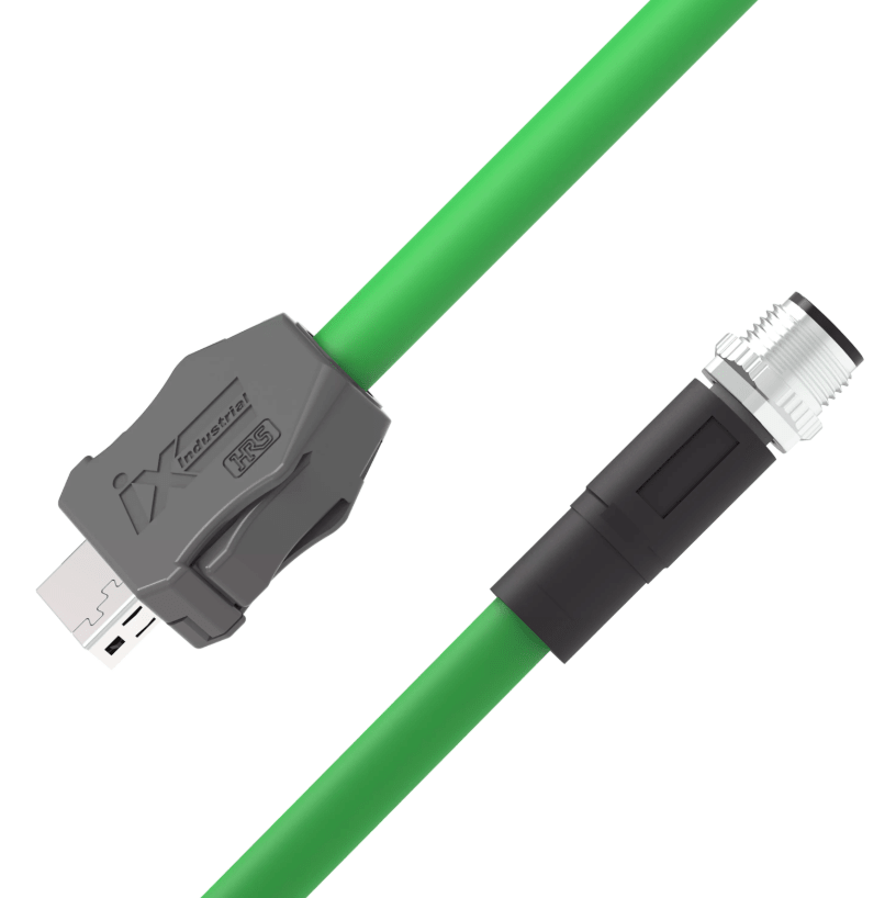 IX Industrial A Key male to M12 D-Code male PUR drag chain Ethernet cable