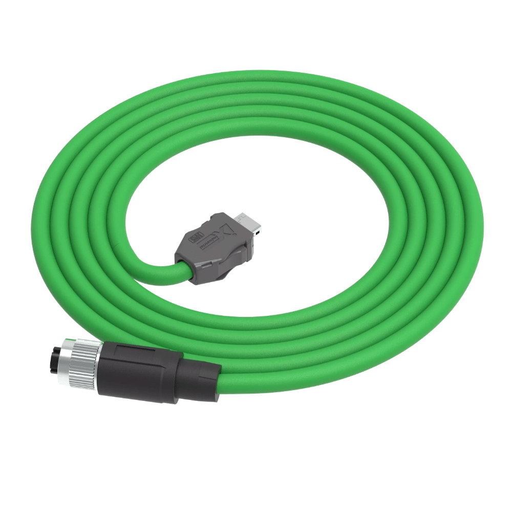 Green cable with connectors on a white background