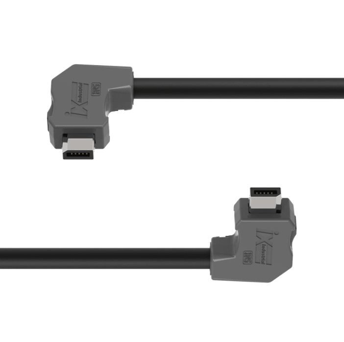 Two black cables with gray connectors on a white background