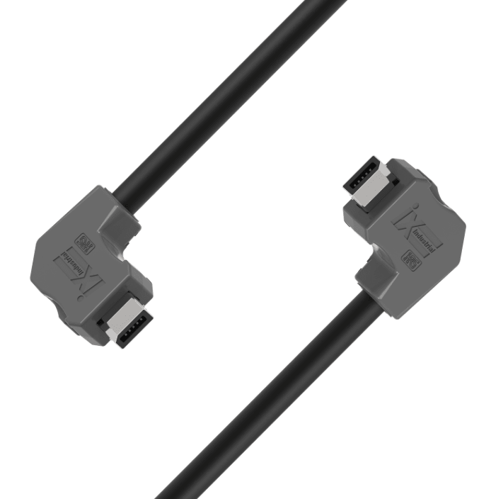 IX industrial CAT6A Ethernet cable with IX B-Key down angled connectors