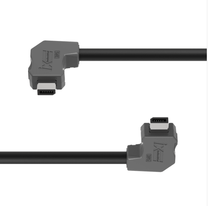 Two black cables with gray connectors on a white background