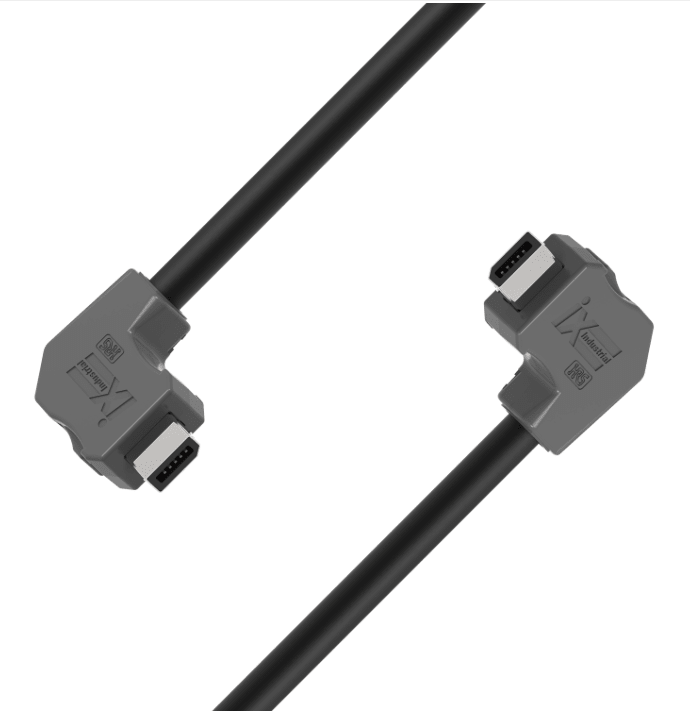 IX industrial CAT6A Ethernet cable with IX B-Key upward angled connectors
